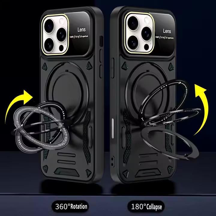 & AKSESUAR iPhone 16 Pro Max ile Uyumlu Joy Lens Kamera Korumalı Entegre Standlı Kılıf (Siyah)