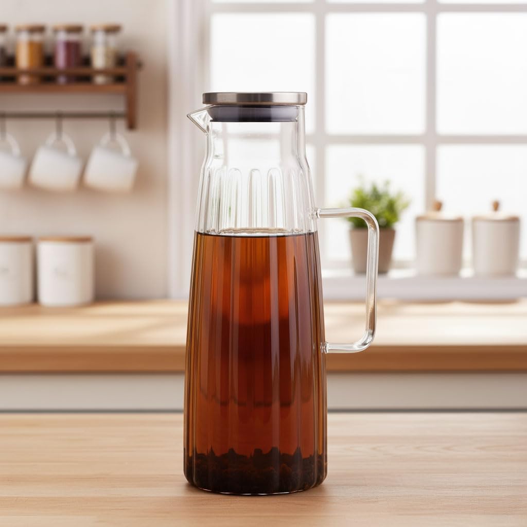 Metal Kapaklı Borosilikat Cam Yağdanlık ve Sürahi | 1000ml (11x26cm) Çok Amaçlı İçecek ve Sıvı Gıda Saklama - Görsel 3