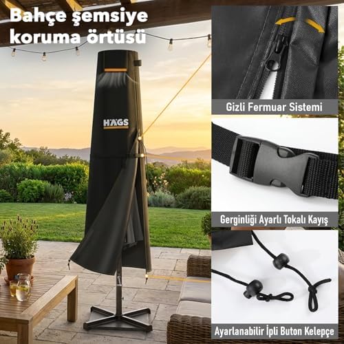 Alternative view of Bahçe Şemsiye Kılıfı, Veranda Parasol Konsol Şemsiyesi Brandası, Koruma Örtüsü, Su Geçirmez, Hava Koşullarına Dayanıklı Bahçe Gölgelik Güneşlik Örtüsü (175 x 32/37 cm) Siyah