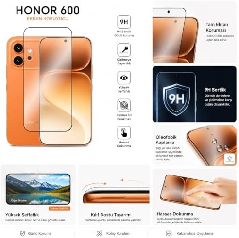 Honor 600/600 Pro ile Uyumlu 9H Temperli Full Ekran Antistatic Çerçeveli Ekran Koruyucu CamHonor 600/600 Pro için Ekran Koruma Camı Diamond Glass - Görsel 3