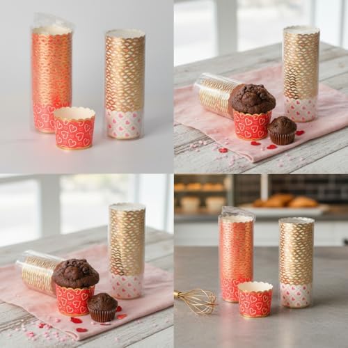 Kalp Desenli 25'li Muffin ve Cupcake Kalıbı - Asorti Renkli (Kırmızı/Beyaz) Kağıt Kek Kapsülü - Görsel 3