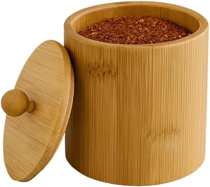 Doğal Bambu Ahşap Baharatlık – Kapaklı Silindir Saklama Kabı | 9x10 cm El Yapımı Mutfak Düzeni - Görsel 3