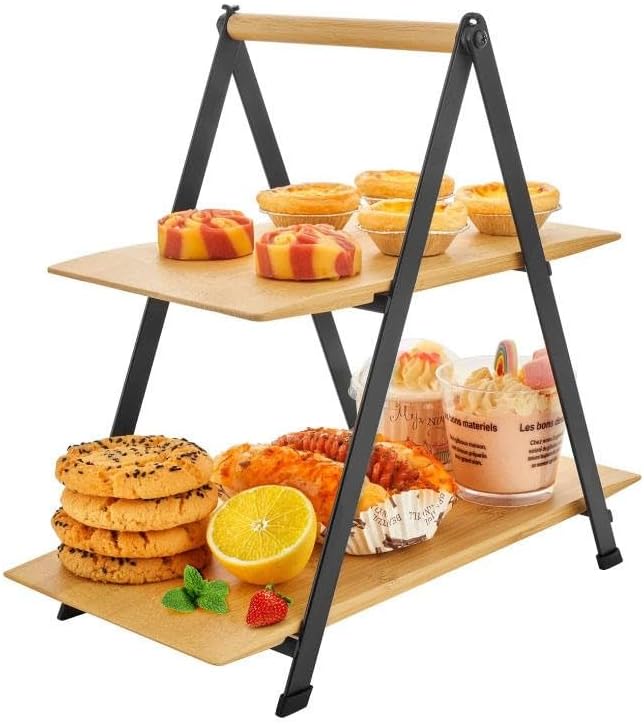 Alternative view of 2 Katlı Dikdörtgen Bambu Servis Sunum Seti Büyük Boy, Kuru Pasta, Kurabiye ve Kek Sunumları İçin Büyük Boy (34cm-26.5cm-16cm)