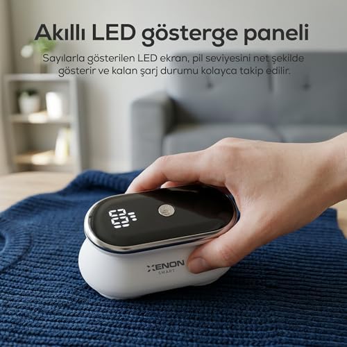 Xenon Smart Şarjlı Tüy Toplama Makinesi | 7200 RPM 3 Kademe Çift 6 Bıçaklı LED Ekran USB-C 1800 mAh X6175