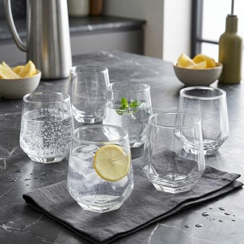 6'lı Geometrik Cam Su ve Meşrubat Bardağı Seti - Modern Kesim Kahve Yanı Bardağı (340 ml)