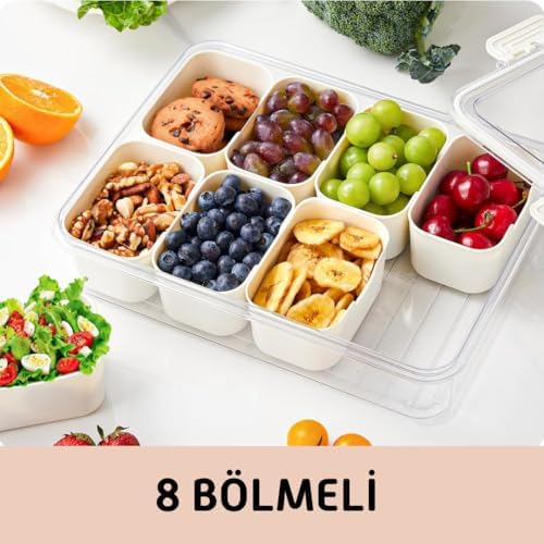 8 Bölmeli Kilitli Kapaklı Taşınabilir Atıştırma Kabı, Kahvaltılık, Piknik Seti, Çok Amaçlı Saklama Kapları (Krem 1 Adet) - Görsel 2