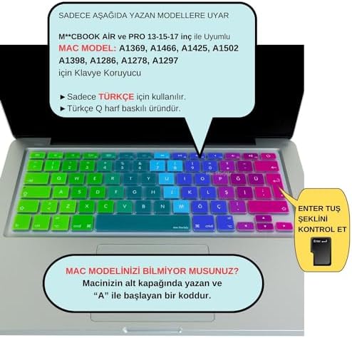 Alternative view of MacBook Klavye Koruyucu Türkçe Q Silikon Uyumlu Dazzle Desenli Air 13 inç A1466 A1369 Pro 13 inç A1502 A1425 Pro 15 inç A1398 A1286 Pro 17 inç A1297 Pembe Yeşil