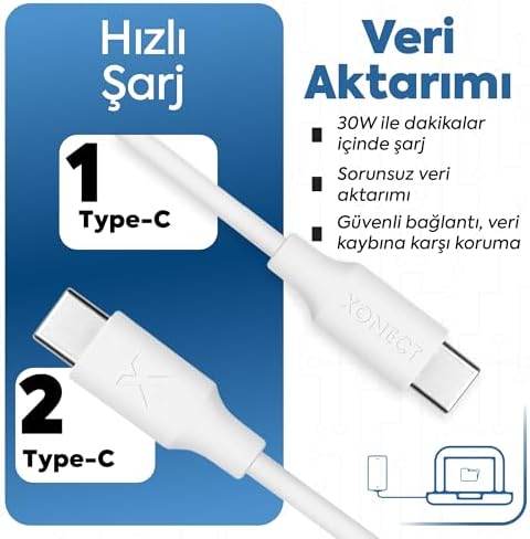 Type-C to Type-C ile Uyumlu iPhone ve ile Uyumlu Hızlı Şarj ve Data Kablosu 40 cm (Siyah)