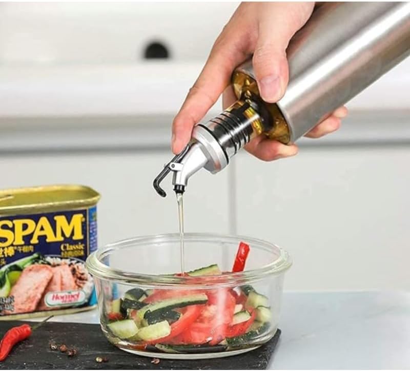 Sızdırmaz Yağdanlık 350 ml | İtmeli Tip Başlıklı, Çelik ve Borosilikat Cam, Sızdırmaz Kapaklı Yağ Şişesi | Şık ve Dayanıklı Mutfak Gereci