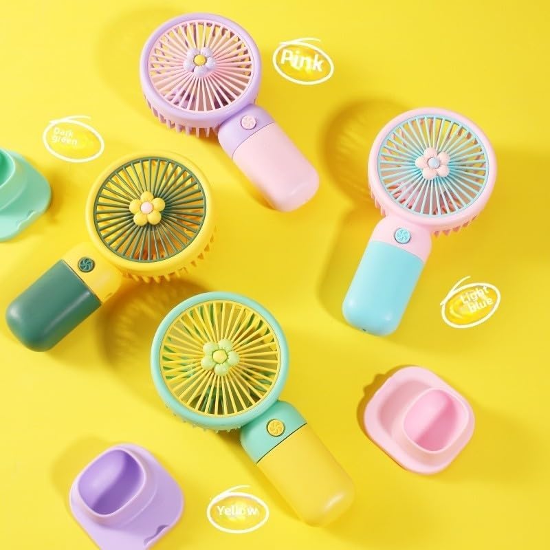Çiçek Tasarımlı Taşınabilir,Şarjlı,Mini El Fanı Pembe/Mavi DD5017APM - Görsel 3