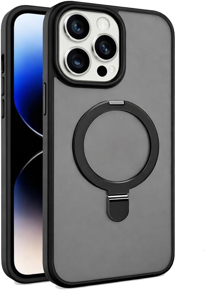 Alternative view of iPhone 14 Pro Max ile Uyumlu Mat Transparan PhaqntomRing MagSafe Destekli Standlı Kılıf, Kamera Lens Hediyeli Darbe Emici Şık Tasarım Black