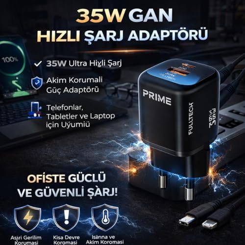 Alternative view of 35W Gan Hızlı Şarj Adaptörü, Hızlı Şarj Başlığı,1x Type-C Girişi, 1x Usb Girişi, Güçlü Performans, Aşırı Gerilim, Kısa Devre, Isınma ve Akım Koruması, Gelişmiş Güvenlik ve Geniş Uyumluluk (kablo dahi)