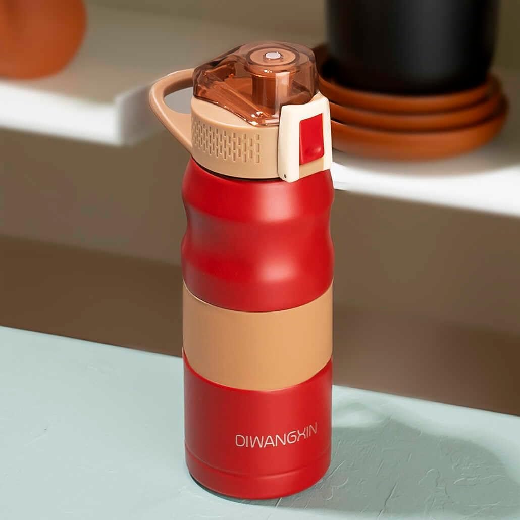er 1393-3 Paslanmaz Çelik Sızdırmaz Çift Katmanlı Yalıtımlı Çay Kahve Termosu Kırmızı 350 ml - Görsel 2
