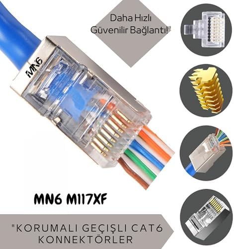 MN6 M117XF Cat6 jack/35 Adet-Metal EZ/Yeni Nesil rj45 cat6-8P/8C AÇIK UÇLU/Cat6 Konnektör (Metal EZ jack, 35) - Görsel 3