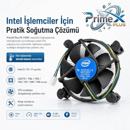 PX-1150P Intel İşlemci Fanı, i3 i5 i7 Uyumlu CPU Soğutucu Fan, LGA775 1156 1155 1150 1151 1200 1700 Pin İşlemci Soğutucu, E97379-003 Intel Fan - Görsel 2