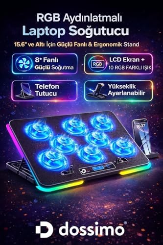 Alternative view of Nitro RGB Işıklı 8 Fanlı LCD Göstergeli 2 Usb Girişli Yükselebilen Notebook Soğutucu S23