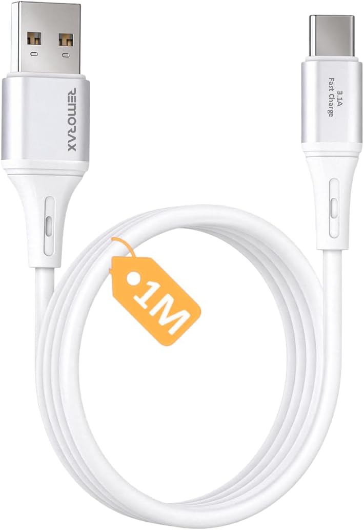 USB A-Type C Şarj Kablosu, 3.1A Hızlı Şarj, Beyaz/Gümüş Metal, REMORAX (1Ad x 1Metre Beyaz) - Görsel 3