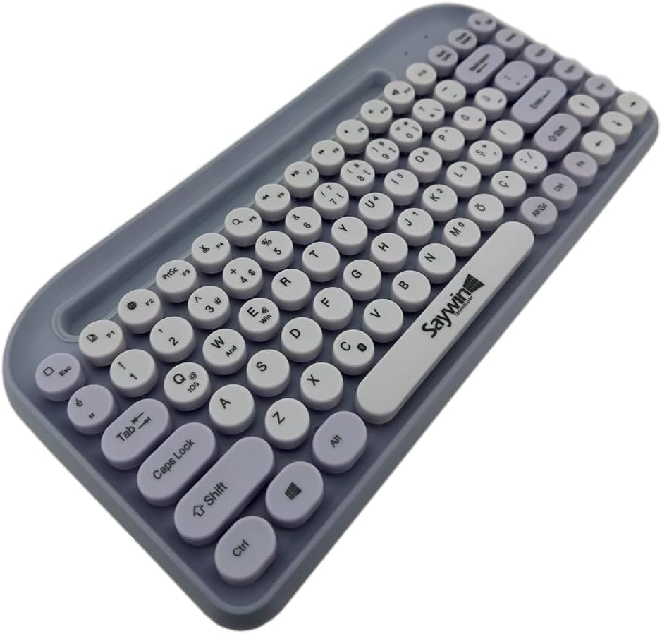 Alternative view of Saywin Bluetooth Klavye Renkli Retro Kablosuz Klavye Daktilo Görünümlü Tuş Tasarımı Şık ve Kullanışlı Telefon Koyma Gözü Pilli Türkçe Q Klavye SW-05 (Mor)