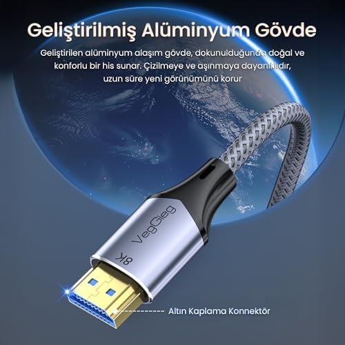 Alternative view of HDMI 2.1 8K 60Hz 4K 120Hz 48 Gbps HDR eARC HDCP 2.2 Örgülü Ses ve Görüntü Kablosu 2 Metre