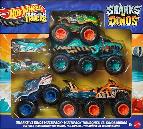 oyuncak arabalar ve Trucks, Köpek Balığı ve Dinozor çoklu paketi, 2 büyük tır, 1:64 ölçekli 2 Trucks ve 1:64 ölçekli 2 araç, JGD68 - Görsel 2