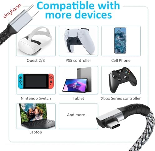 VR-C Oculus Quest ile Uyumlu VR5 Link Kablosu 5 M, 5Gbps USB 3.2 Gen 1 Hızlı Veri Aktarımı, Hızlı Şarj Usb-C, Quest 2 Uyumlu (Type C to Type C) Kablo; Sanal Gerçeklik Gözlüğü Uyumlu