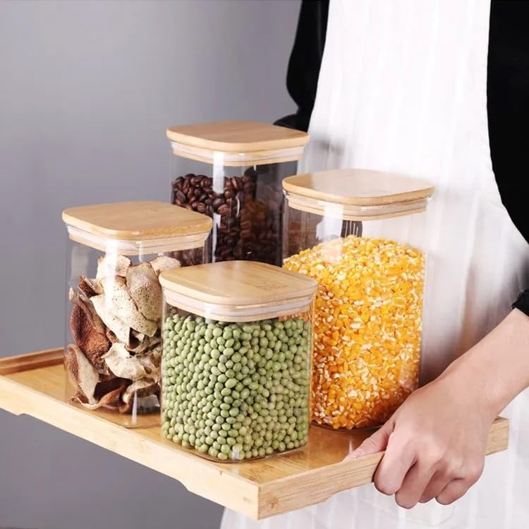 1400ml Sızdırmaz Vakumlu Bambu Kapaklı Borosilikat Cam Kavanoz – Hava Geçirmez & Dayanıklı Gıda Saklama Kabı (10cm x 21cm) - Görsel 3
