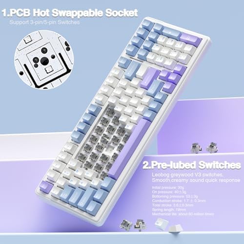 Aula F99 3 Modlu RGB Hot Swap Mekanik Linear GrayWood V3 Switch Kablosuz Makrolu Klavye Lila