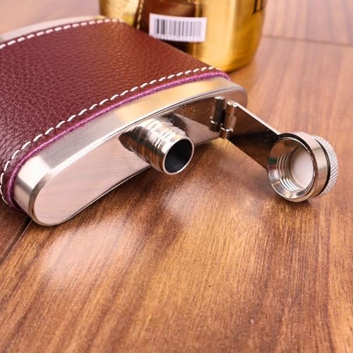 Perlotus 5 Oz-150 cc Hunili Kahve Brown Deri Kılıf Çelik Viski İçki Konyak Matarası