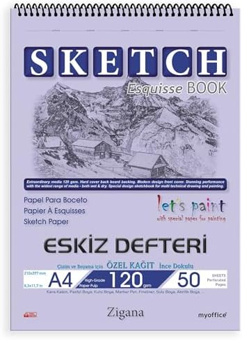 Zigana A4 Spiralli Eskiz Defteri – 50 Yaprak, 120 gr Çizim Bloknotu, Sanat Defteri - Görsel 3
