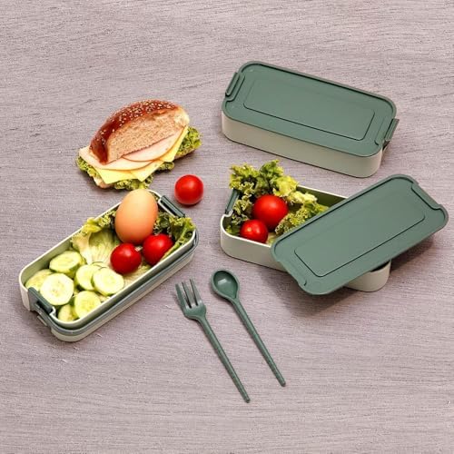 Demirdengelsin 3 Katlı Beslenme Kutusu, Yemek Taşıma Kabı, Kaşık Çatal Dahil, Sefer Tası, Yeşil, 420 ml, BPA-Free - Görsel 3