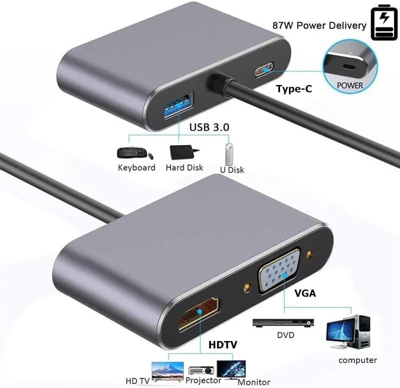 Alternative view of 4İN1 USB C HDMI VGA adaptörü, USB C hub, 4K HDMI, 1080P VGA, USB 3.0, USB C PD şarj, MacBook Pro/Air/iPad Pro 2018 / Dell XPS/ Uyumlu