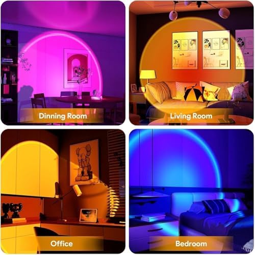 RGB Sunset Gün Batımı Projektör, 16 Renk Modlu, LED Ambiyans Işığı, HD Kristal Lens, 360° Döner Başlık, Uzaktan Kumandalı, Ayarlanır Parlaklık, Fotoğraf ve Sosyal Medya İçin Dekoratif Lamba - Görsel 2