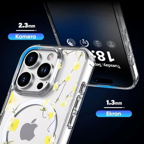 iPhone 15 Pro Max için Flower Serisi Magsafe ile Uyumlu Göz Alıcı ve Şık Tasarımlı Çiçek Desenli Silikon Kılıf Kapak (Yellow, 15 Pro Max)
