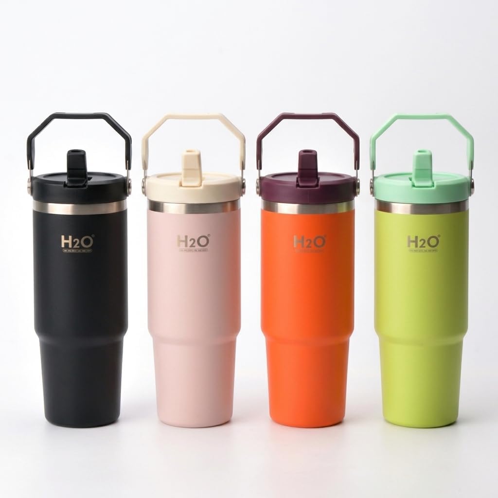 Paslanmaz Çelik Termos Matara - 900 ML (1 Litre) Kapasiteli, Pipetli ve Emzikli Çelik Suluk (4 Renk Seçeneği) (YEŞİL) - Görsel 3