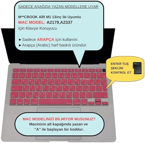 MacBook Air Klavye Koruyucu Arapça Baskılı UK ISO Ters L Enter Uyumlu A1932 A2179 A2337 M1 | Avrupa İngilizce Silikon Keyboard Cover Açık Pembe Açık Pembe