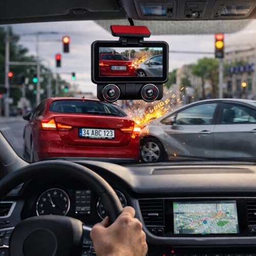 WiFi Destekli 3 Kameralı Araç İçi Kamera – 1080P Full HD, 4.0'' Ekran, Gece Görüş, G-Sensör Acil Kayıt, Arka Görüş Kamerası, Döngüsel Kayıt ve Park Koruma Özellikli - Görsel 3