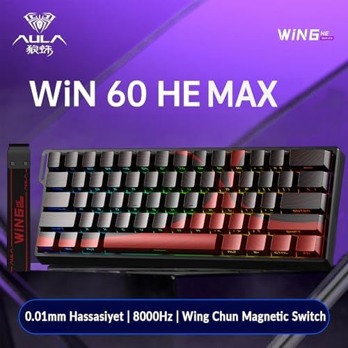 Aula Win60 He Max Manyetik Klavye Rapid Trigger Wing Chun Switch 8000Hz RGB TKL Hot Swap Oyuncu Klavyesi Kırmızı - Görsel 3