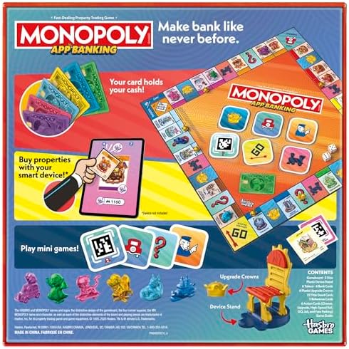 Monopoly App Bankacılık Masa Oyunu | Uygulama Etkin Oyun | Akıllı Cihazlara Bağlantılar | 8+ Yaş | 2 ila 6 Oyuncu | 45 Dakika | Çocuklar için Aile Oyunları | Noel Çorap Doldurucular