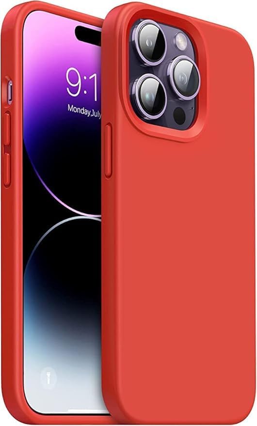 iPhone 14 Pro ile Uyumlu Lansman Silikon Kılıf, Kamera Korumalı Kadife İç Astarlı Esnek ve Darbe Emici Mat Kırmızı Kapak - Görsel 3