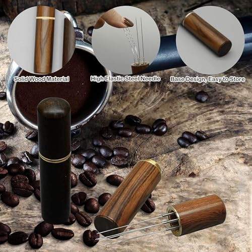 Aputue Espresso Kahve Karıştırıcı, Espresso Dağıtımı için Profesyonel Kahve Karıştırma WDT Aracı, El Tampers Karıştırma Aracı Doğal Ahşap Saplı İğne Tipi Dağıtıcı - Görsel 3