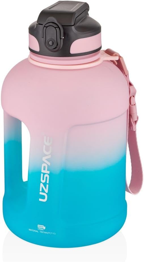 1700ml Çift Renk Pipetli Taşıma Askılı Kulplu Softtouch Motivasyon Su Matarası SM-3067-PEMBETURKUAZ - Görsel 3