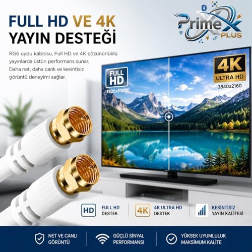 Alternative view of Plus PX-TV1 1 Metre RG6 Full HD TV Uydu Kablosu, Altın uç Anten Kablosu, DVB-T, DVB-C, DVB-S, DVB-S2 Beyaz
