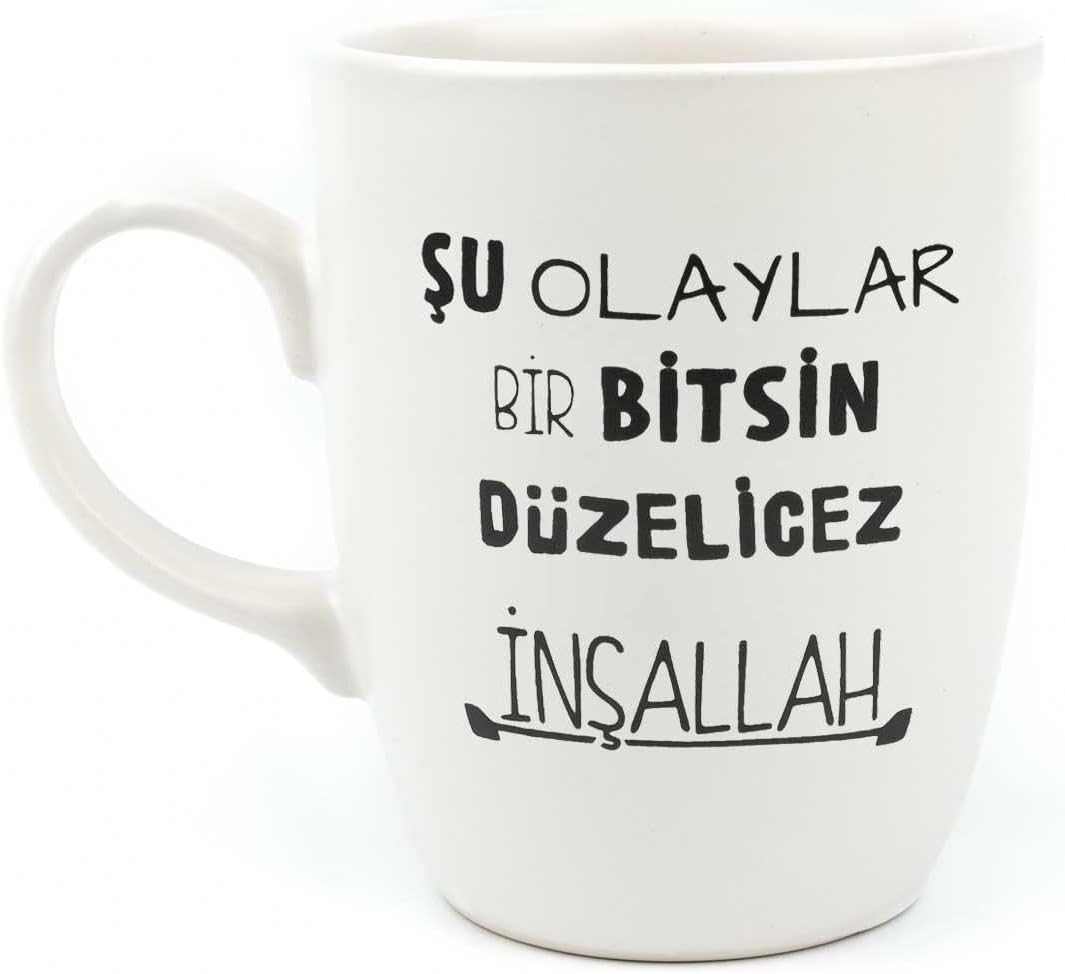 Alternative view of Şu Olaylar Bir Bitsin Düzelicez İnşallah Krem Oval Kupa - Hediye Seramik Kupa