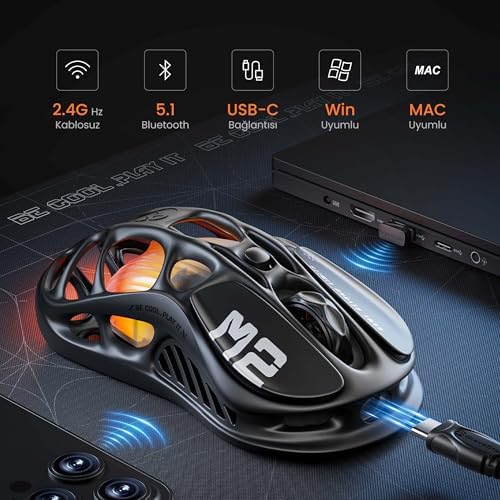 GravaStar Mercury M2 Oyun Faresi - 26.000 DPI Optik Sensörlü MMO Bilgisayar Oyun Faresi - 78g Hafif İçi Boş Tasarım - 5 Programlanabilir Düğme - 5 RGB Modu - Gizli Siyah - Görsel 2