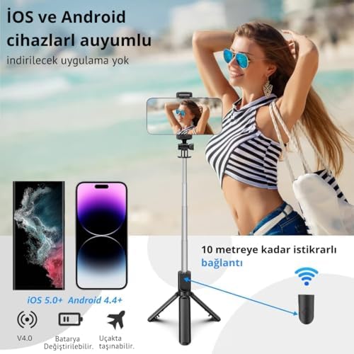 Selfie Çubuğu Tripod – 3’ü 1 Arada Bluetooth Uzaktan Kumandalı Telefon Tutucu, 360° Döner Başlık, iOS & Android Uyumlu, Vlog YouTube TikTok Video Çekimi için Hafif Tripod Infomax
