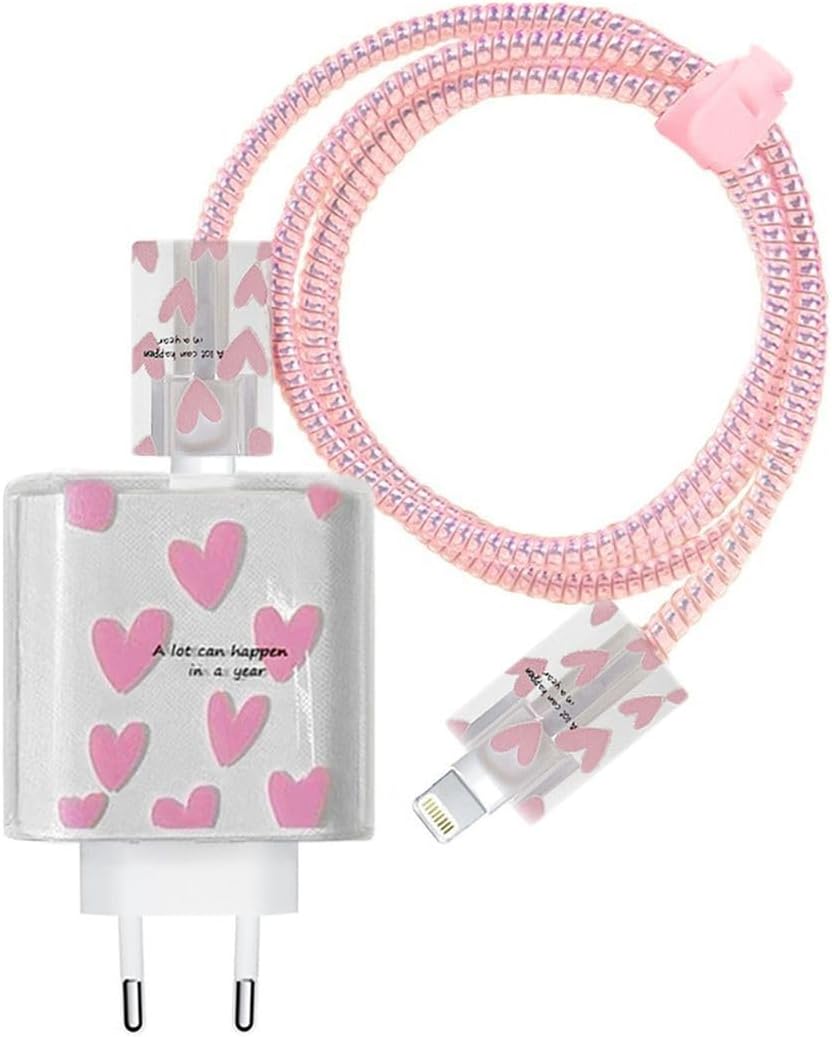 Alternative view of PSR Aksesuar Şarj Aleti Kılıfı & Kablo Koruyucu Set – iPhone 18W/20W Uyumlu | Adaptör Kılıfı, Kablo Düzenleyici, Şarj Ucu Koruyucu – 4'lü Set (Pembe Love))
