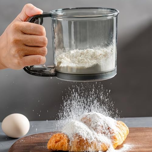 Mekanik Kol ile Tek Elle Kullanımlı Un ve Pudra Şekeri Elek, Şeffaf, Kompakt Tasarım - Görsel 3