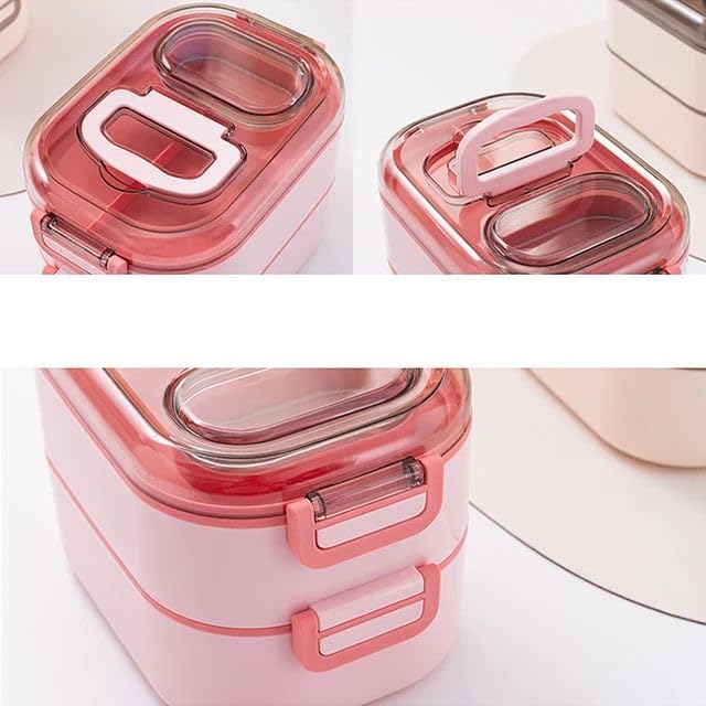 Beslenme Kutusu İki Katlı - Paslanmaz Çelik - 1000ml Yeni Nesi Sefer Tası (Pembe) - Görsel 3