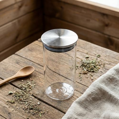 Metal Kapaklı Cam Kavanoz (300 ml) - Sızdırmaz Vakumlu Baharatlık Kahve ve Kuruyemiş Saklama Kabı Premium Mutfak Düzenleyici (6 x 6 x 13,5 cm)