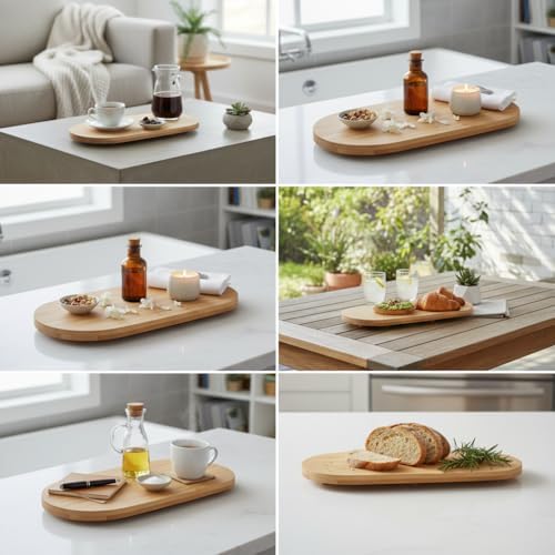 Alternative view of Ayaklı Bambu Sunum Tabakları, Ayaklı Bambu Sunumluk, Kek, Börek, Çörek ve Çikolata Sunum Tepsisi Yuvarlak Kenarlı Oval Sunumluk (32xm*12cm*1,5cm)